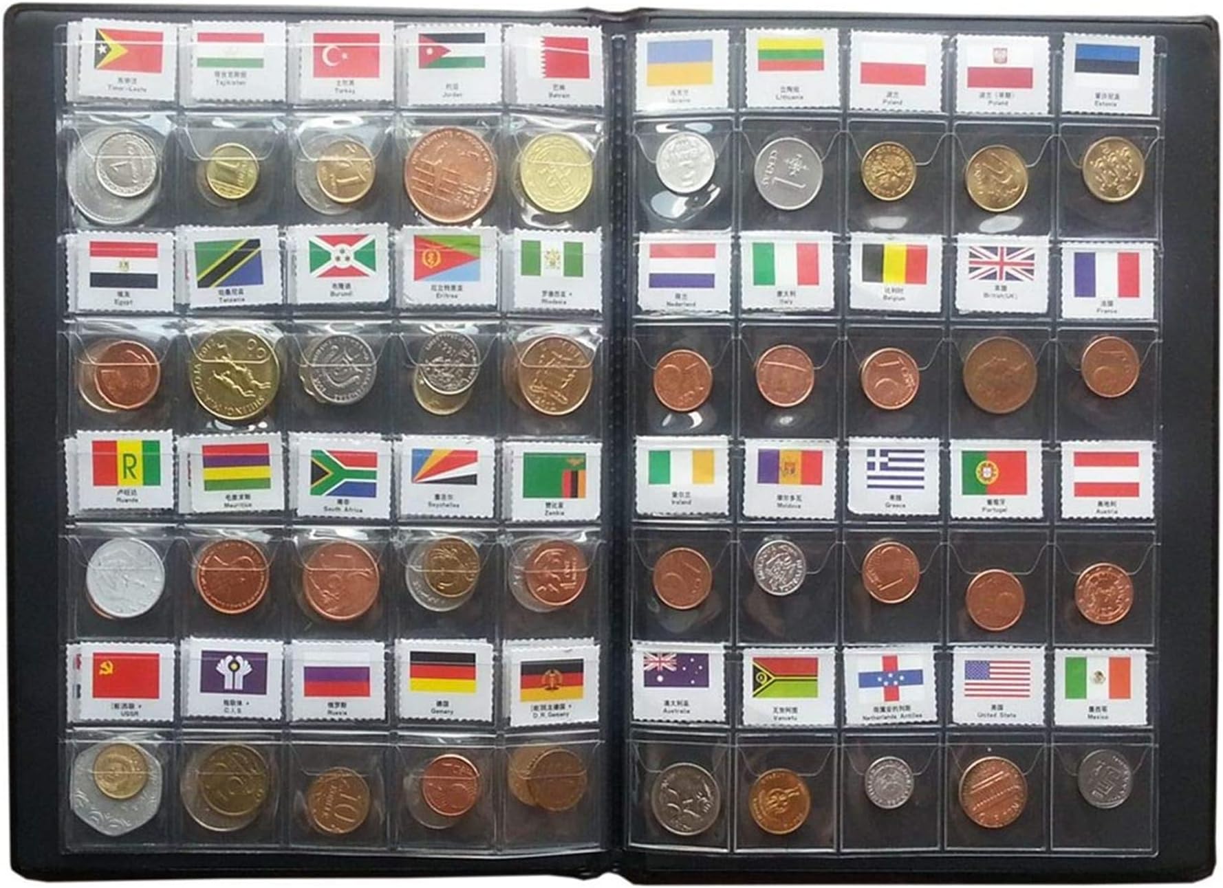 - Coin Collection Starter Kit 60 Countries Coins/100% Original Genuine/World Coin with Leather Collecting Album Taged by Country Name and Flags/Coin Holder Collection Storage Classic Gifts