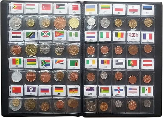 Coin Collection Starter Kit 60 Countries Coins/100% Original Genuine/World Coin with Leather Collecting Album Taged by Country Name and Flags/Coin Holder Collection Storage Classic Gifts