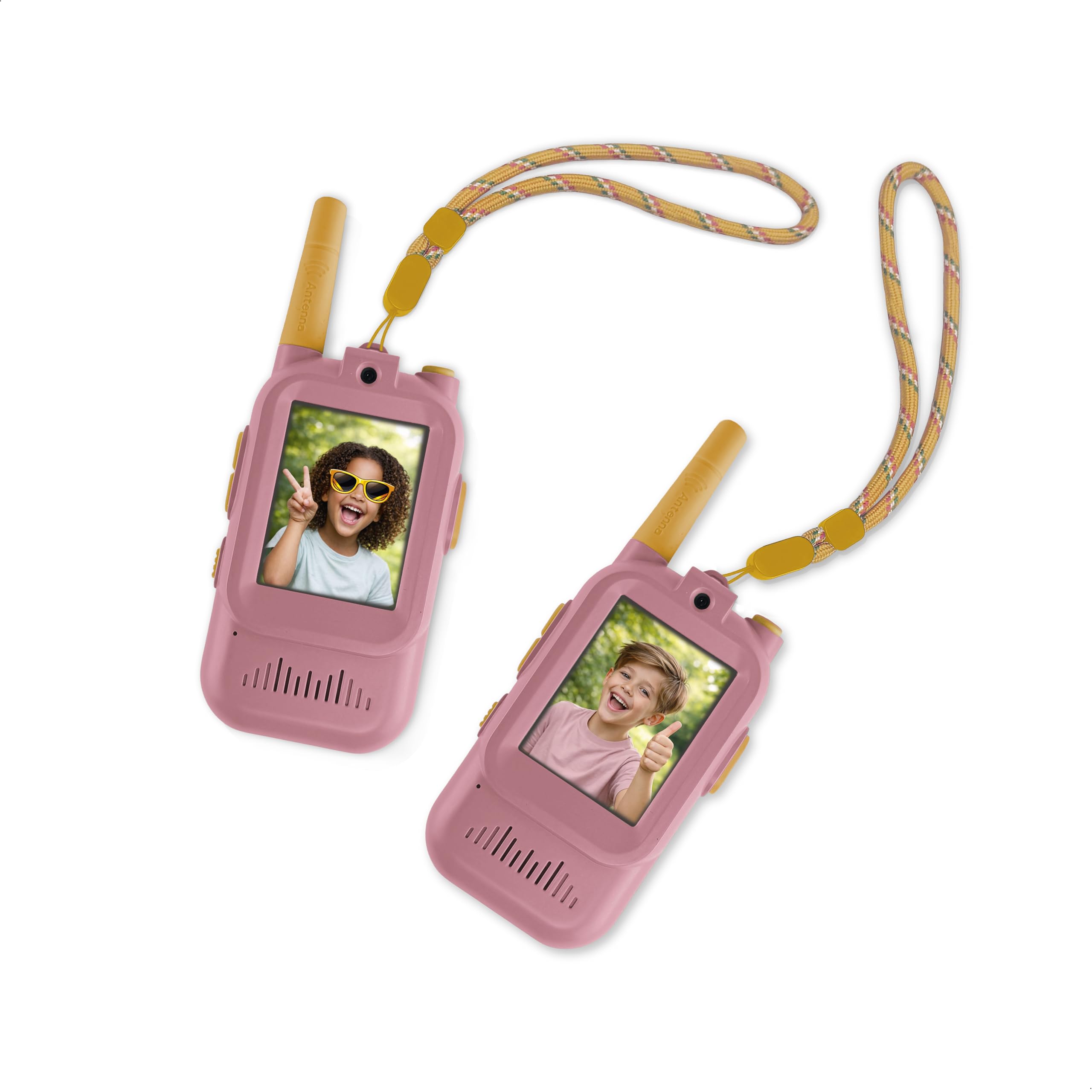 ZAZU Video Walkie Talkie für Kinder mit Kamera – 2er Set, 300m Reichweite, 2.0” Bildschirm, USB wiederaufladbar, 5 Stimmeffekte & 16 Filter – Funkgerät mit Video für Indoor & Outdoor (Rosa)