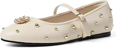 Mesh Ballet Flats for Women Crystal Rhinestone Mary Jane Shoes Comfortable Round Toe Ballerina Flats with Stretch Strap Trendy