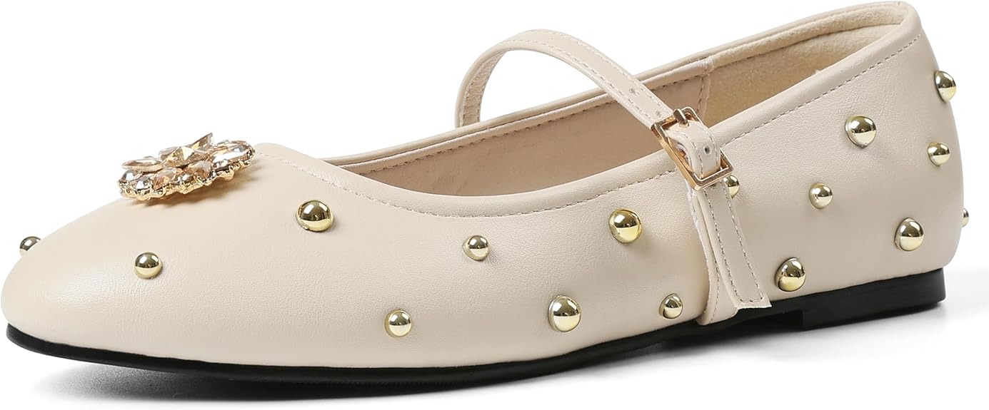 Mesh Ballet Flats for Women Crystal Rhinestone Mary Jane Shoes Comfortable Round Toe Ballerina Flats with Stretch Strap Trendy