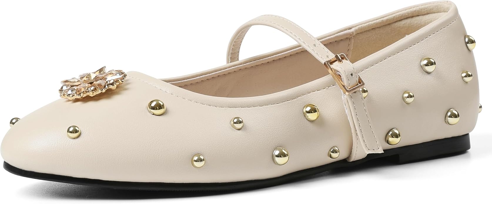 Mesh Ballet Flats for Women Crystal Rhinestone Mary Jane Shoes Comfortable Round Toe Ballerina Flats with Stretch Strap Trendy