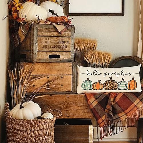 Miniatura 6 de JXZYGMD Fundas de almohada de otoño de 12 x 20 pulgadas, diseño de leopardo, acuarela, Hello Pumpkin, para otoño, para decoración de otoño