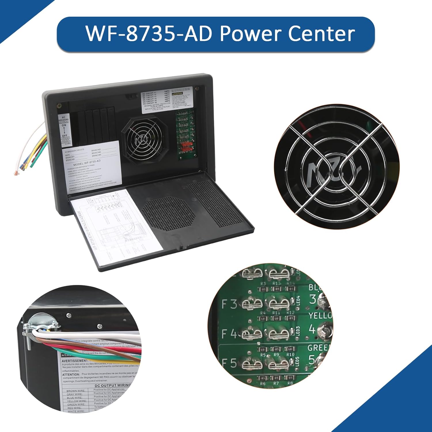 RV Converter Charger WF-8735-AD 30 Amp Power Center Support Auto Detect,35 Amp DC Output,wf-8735 Battery Charger Suitable for RV,Camper,Caravans,Travel Trailer