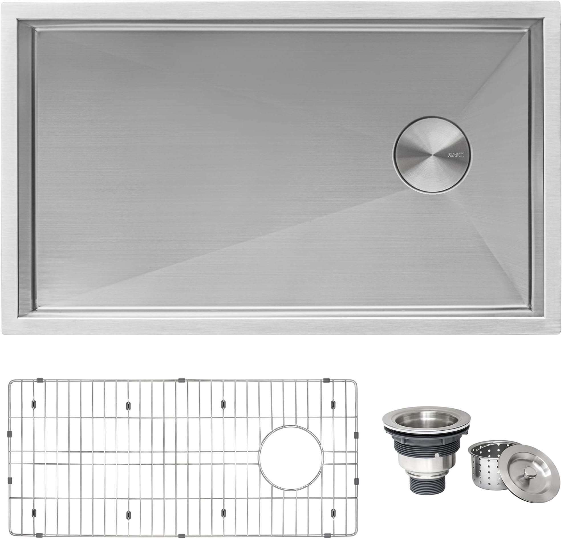 32-inch Rounded Corners Slope Bottom Offset Drain Reversible Kitchen Sink - 16 Gauge Stainless Steel Kitchen Sink with Brushed Finish hides scratches, Easy-to-Clean Undermount Sinks - RVH7490