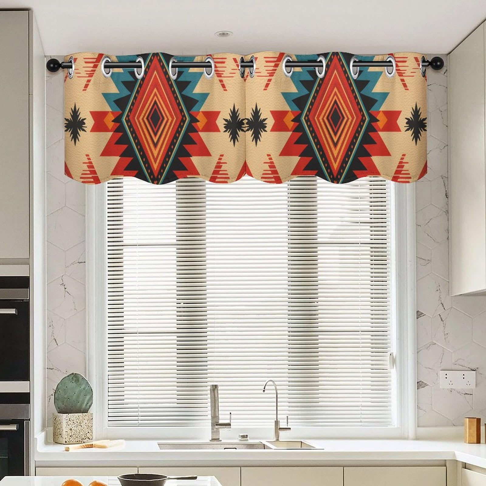Rideau Cantonnière Asiatique | Décoration de Fenêtre Cuisine Géométrique