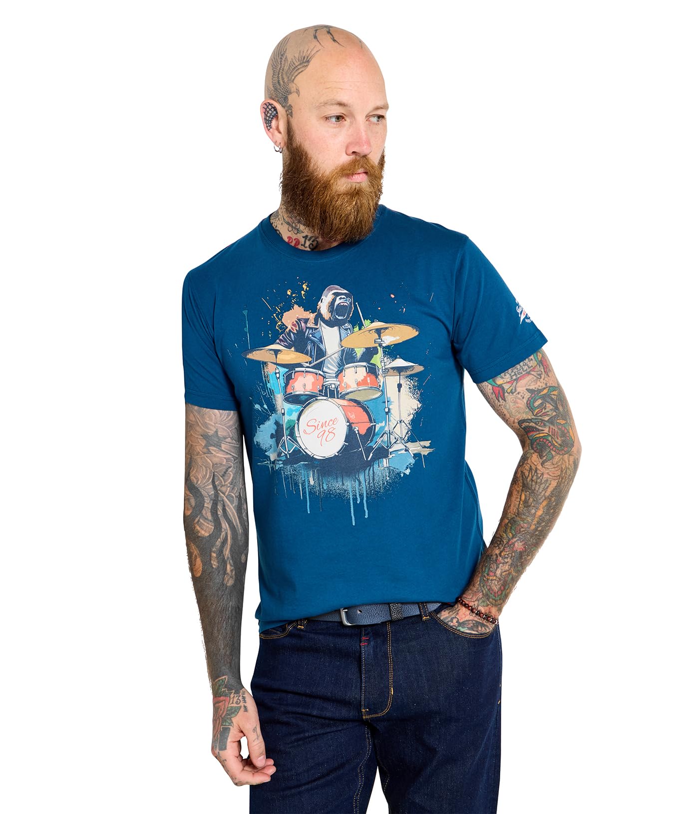 Joe Browns Male Music-Inspired Bold Crew Neck T-Shirt, Regular, Blue, UK S