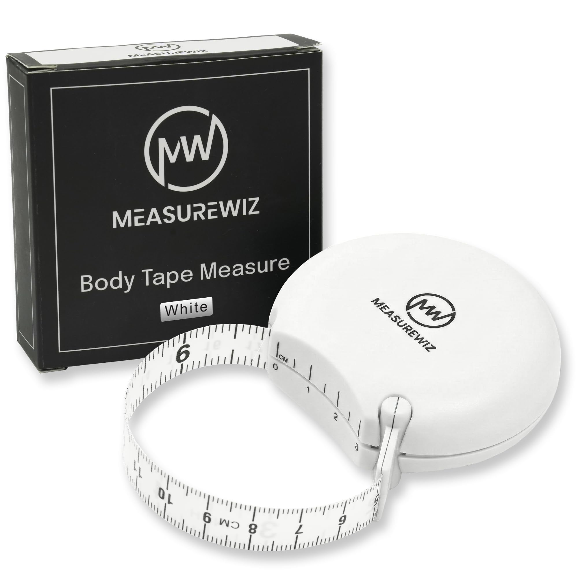 MeasureWiz Body Tape Measure - 80 Inch 200 cm Retractable Mini Measuring Tool - Tracker for Weight Loss & Body Fat Measurements - Waist/Bra Measurement Kit (White)