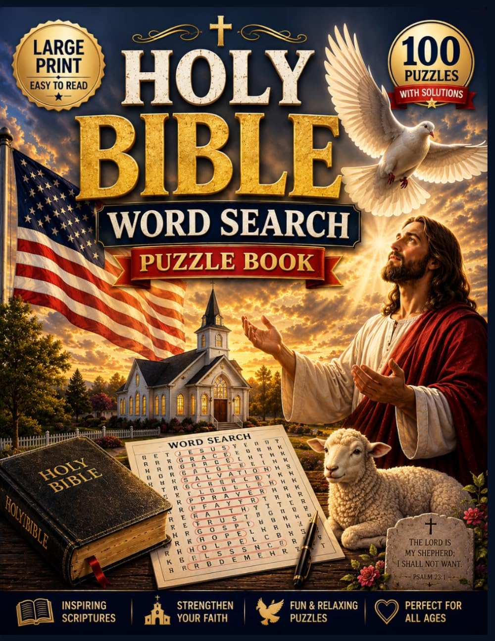 HOLY BIBLE WORD SEARCH Puzzle Book: Large Print Bible Word Search for Adults and Seniors: 100 Faith-Filled Devotional Puzzles with Inspiring Scripture Verses