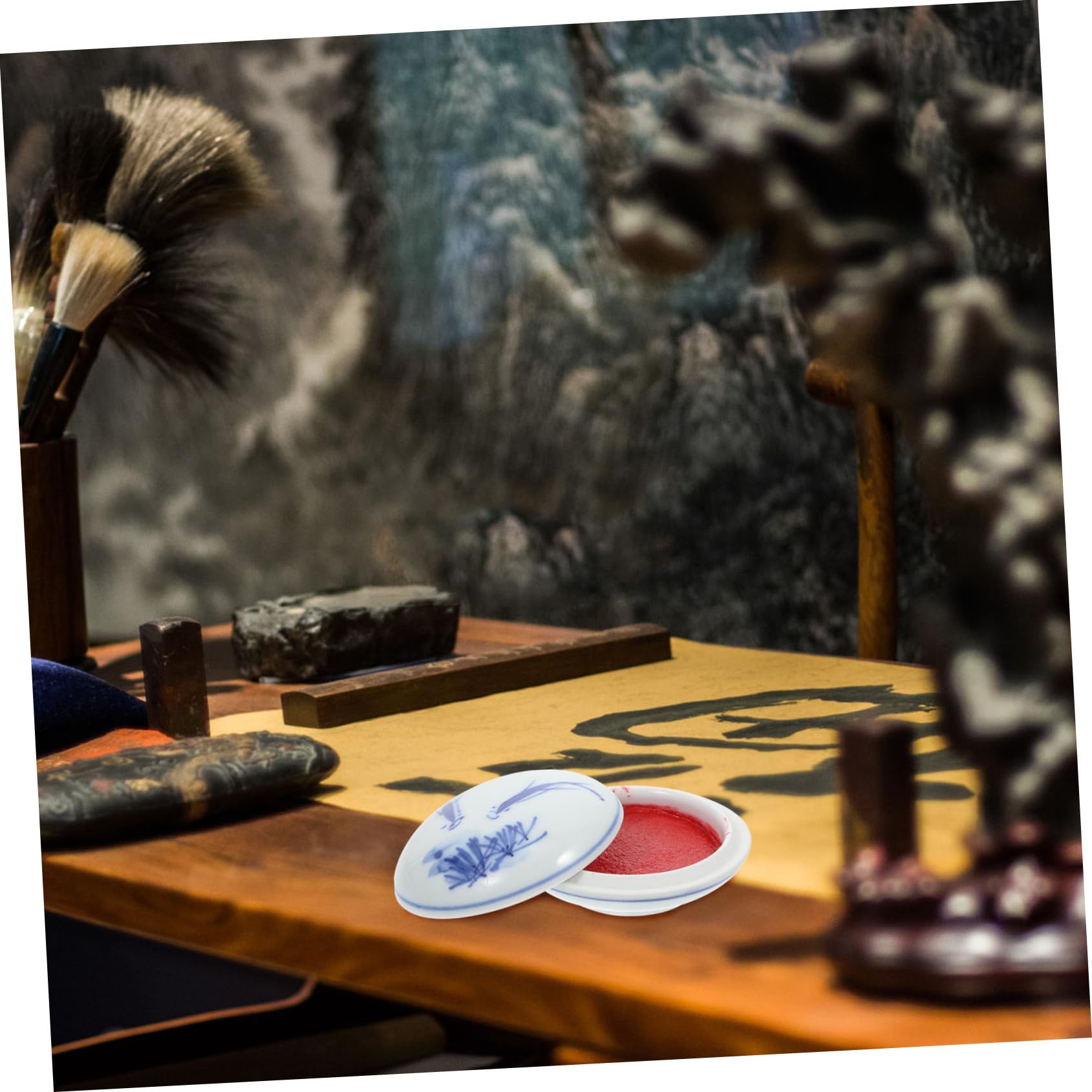 Operitacx 3pezzi Tamponi per Calligrafia Rosso con Scatola Ceramica Inchiostro per Timbri Multiuso per Pittura e