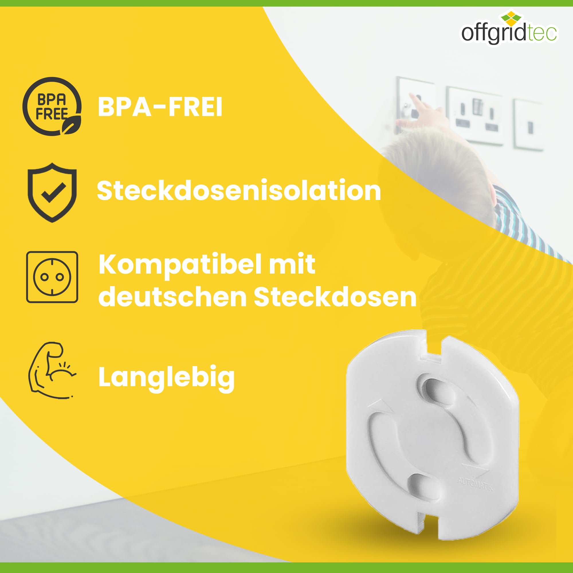 Offgridtec 20 x gniazdko z zabezpieczeniem przed dziećmi z bezpiecznym 2-kierunkowym mechanizmem obrotowym, osłona gniazdka, mocny klej, zapobiega wypadkom i porażeniom elektrycznym, kompatybilne ze