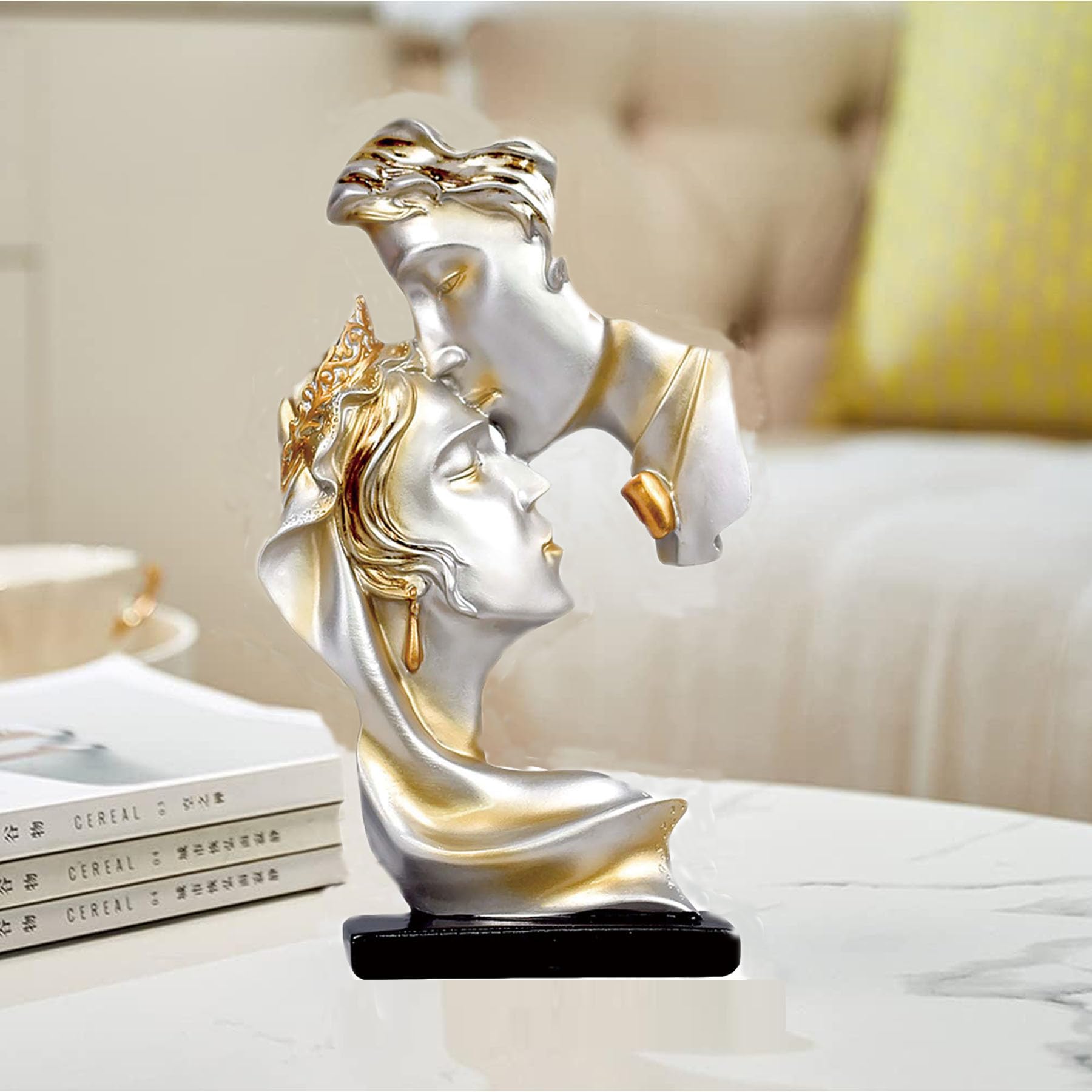 Figurine Résine Couple Embrassade Abstrait Champagne – Sculpture Amour Moderne 26 Cm Pour Bureau & Maison