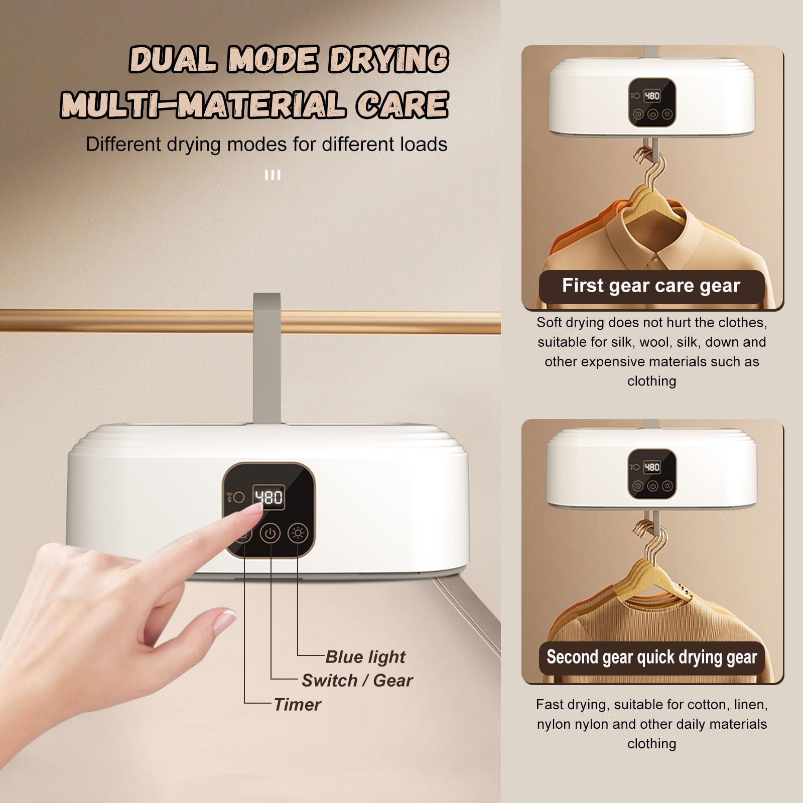 Sèche-linge électrique portable avec minuterie stérilisation UV, armoire à air chaud pour vêtements