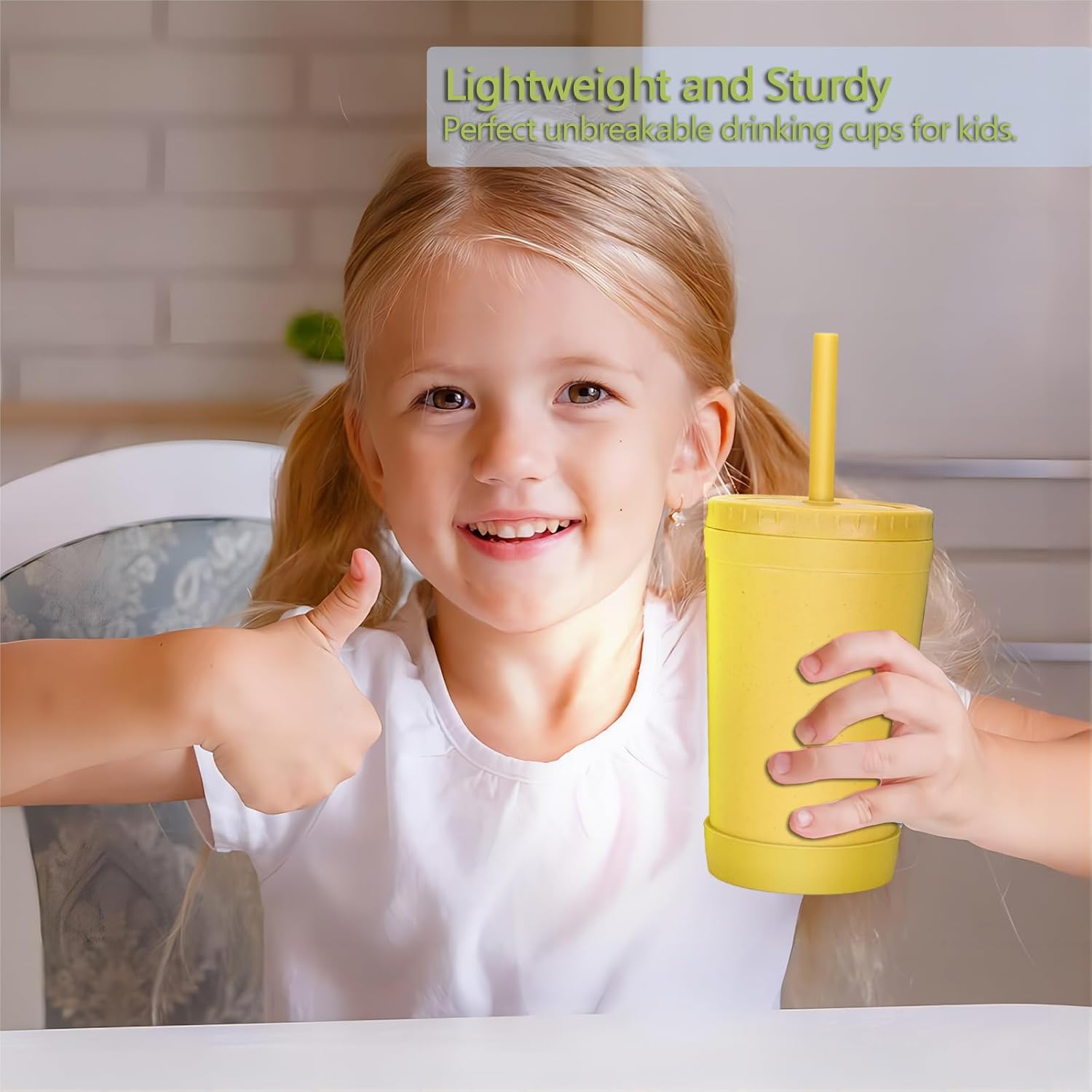 Homestockplus Wheat Straw Cups with Lids and Silicone Straws, 10 Oz Chip Resistant Dishwasher/Microwave Safe, Toddler Cups Built In Straw Stoppers, Smoothies Cup +Straw Cleaner - Image 7