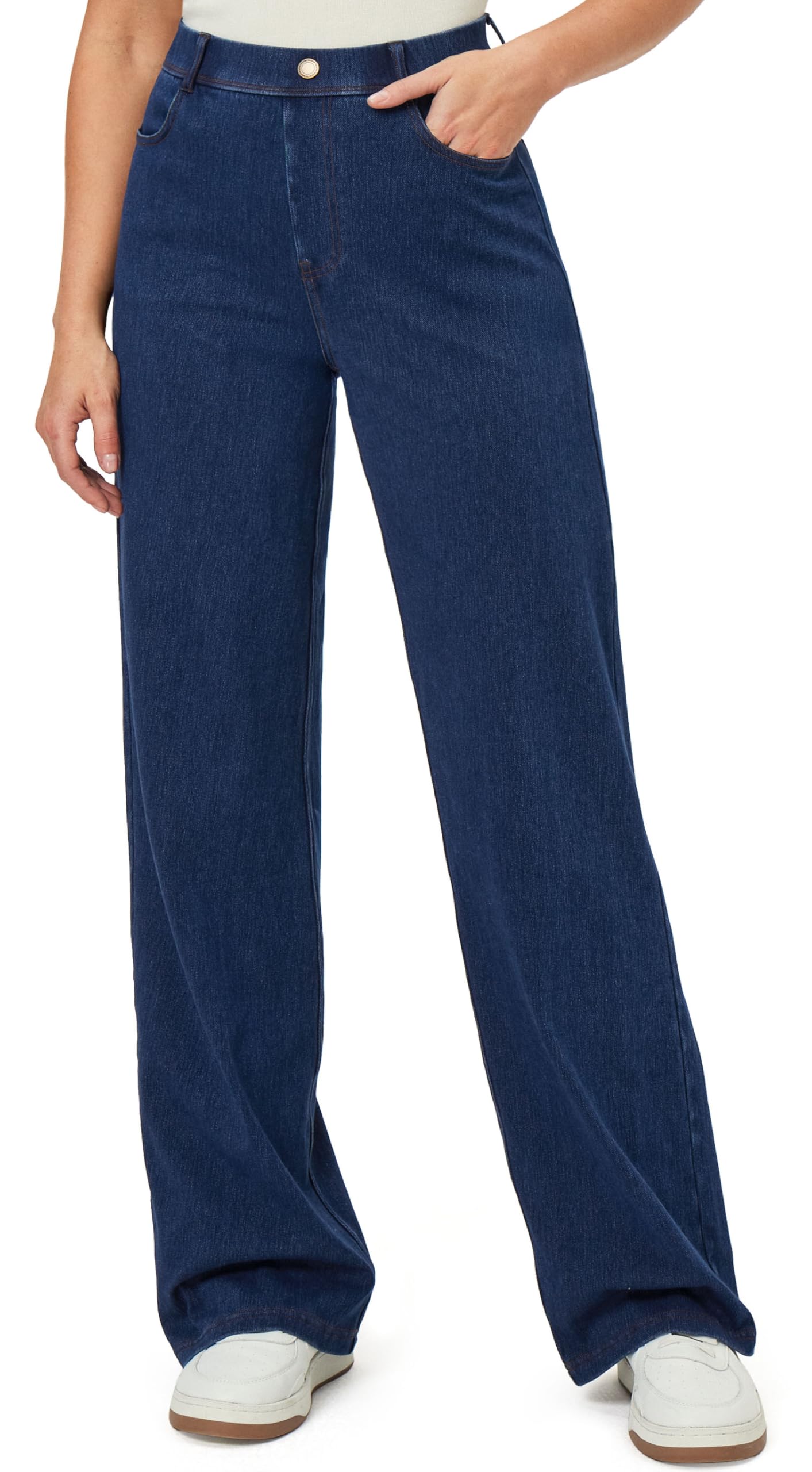 IUGA Wide Leg Jeans Woman Stretchy Pull On Baggy Jeans High Waisted Trendy Womens Jeans Straight Casual Denim Pants