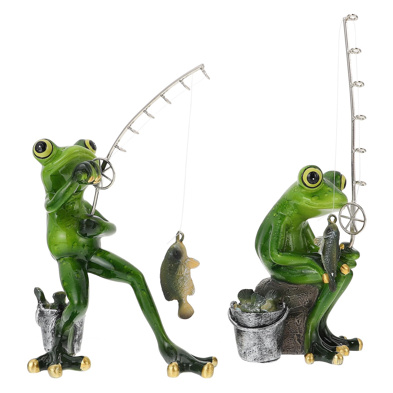 Statua Rana da Giardino in Resina Verde 2 Pezzi, Decorazione Resistente alle Intemperie e Leggera per Uso Interno ed Esterno Modellazione Vivida e Design Unico