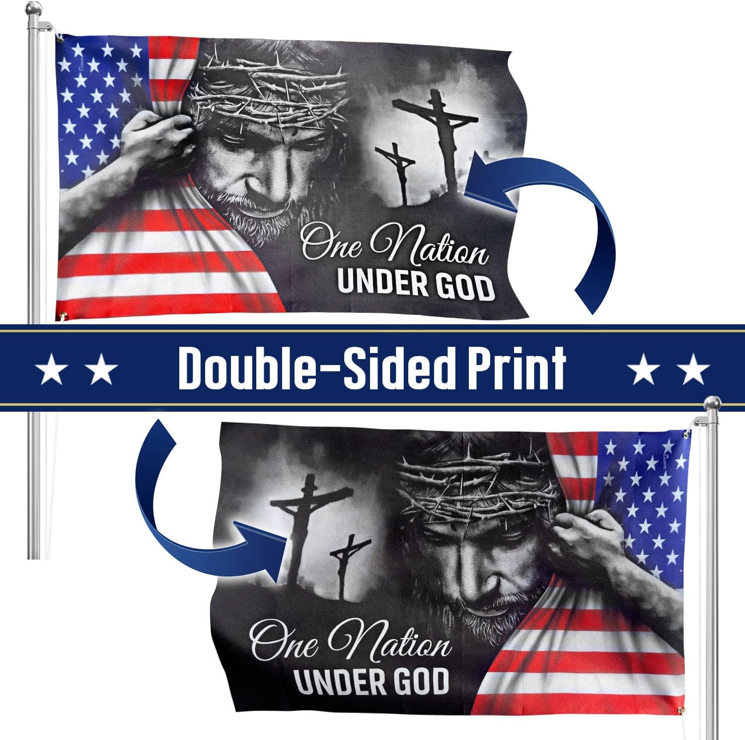 FLAGWIX 3x5 Patriotic American Flags for Outside, One Nation Under God American Jesus Flag - Double Sided, Heavy Duty Canvas, Fade Resistant - Home Decor Indoor, Outdoor Decor Flag with Grommets - Image 3