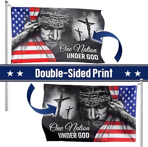 Miniatura 3 de Banderas estadounidenses patriotas con Jesús "One Nation Under God", decoraciones del 4 de julio para exterior, hogar y Día de la Independencia,