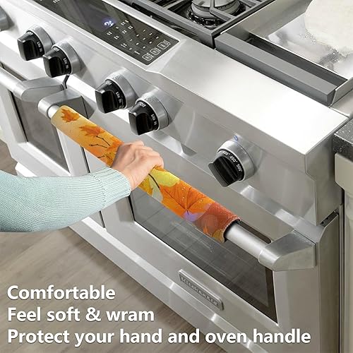 Miniatura 4 de Eionryn Fundas para manija de puerta de refrigerador con hojas caídas de arce otoñal, arces naranjas de otoño, guantes para microondas,