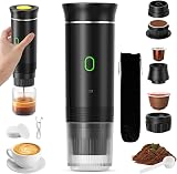 VHV Portable Travel Coffee Machine, 3 in 1 Fast Heating Portable Coffee Maker, 12V Self-Heating 4-6 Minutes, Large Capsules, Ground Coffee, for Camping, Office, Home, Car (Black) - 1