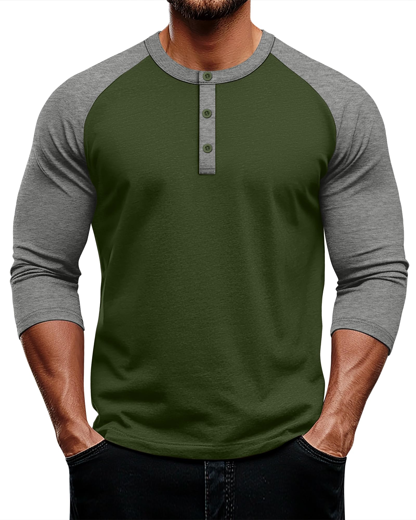 August Alley Men's 3/4 Sleeve Baseball Raglan T-Shirts M-5XL,Big and Tall Henley Tops Sport Athletic Jersey Tee Shirt