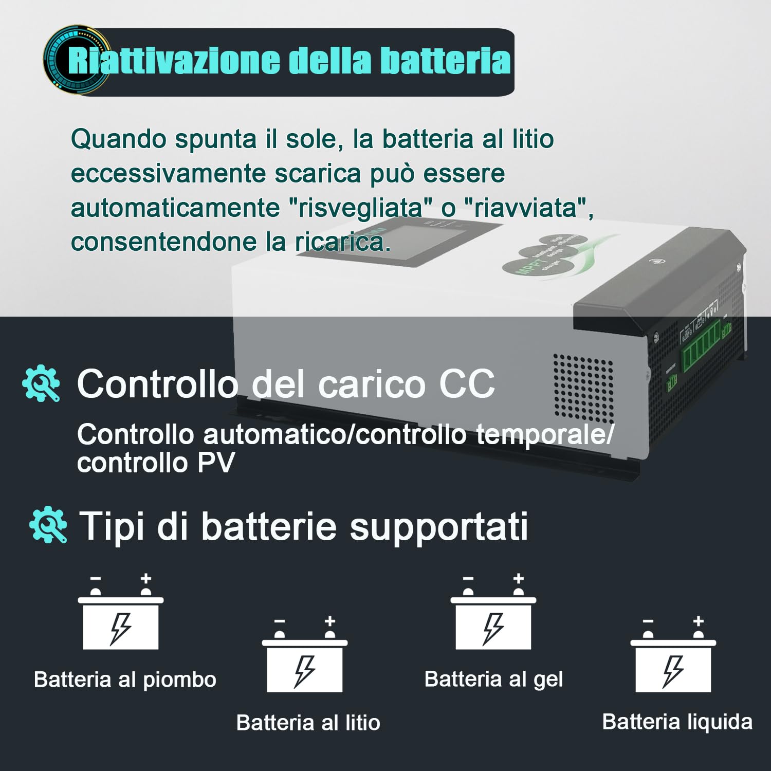 48V 80A MPPT Caricatore Solare 4.3 pollici HD Touch Screen PV DC150V 4.4KW Multi-lingua 12V/24V/36V Bluetooth per Off Grid/RV Applicazioni