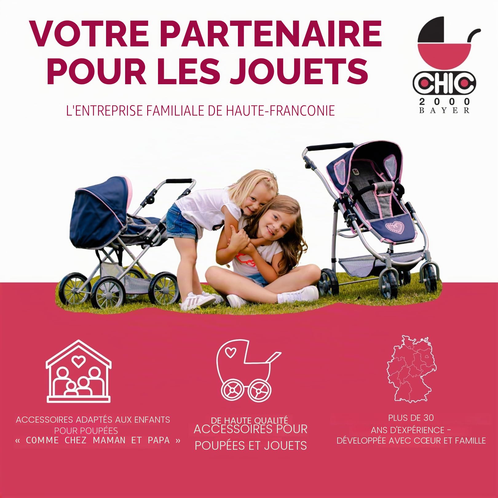 Bayer Chic 2000 Poussette poupée 3 en 1 Linus Pliable réglable