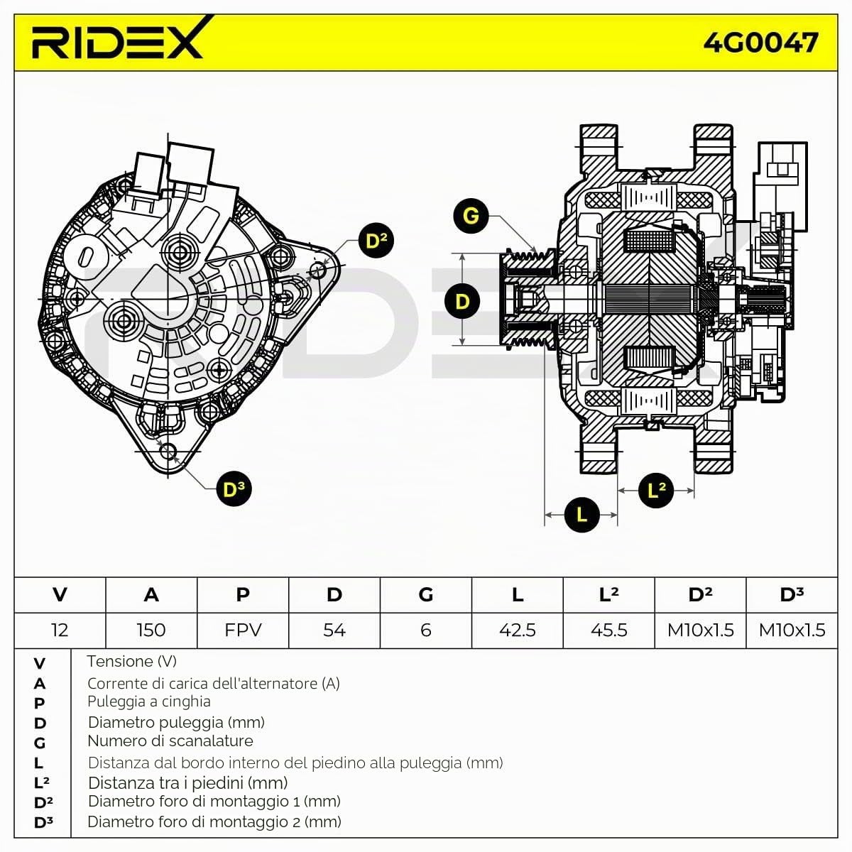 RIDEX 4G0047 Alternatore Compatibilità con PEUGEOT 206 2 volumi/Coda spiovente 2A/C
