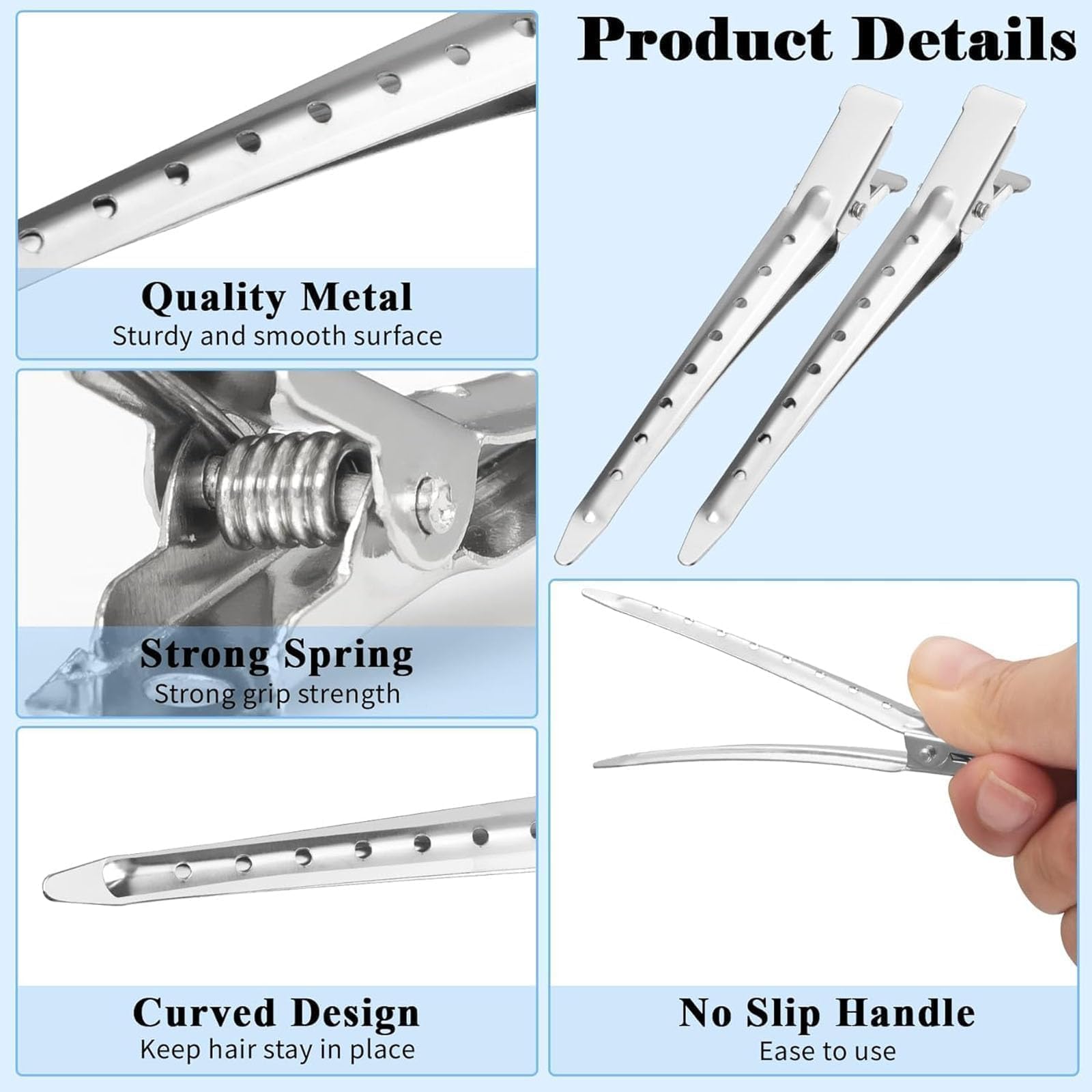 50PCS Silver Metal Hair Roller Clips, Hair Clips for Styling Spin Pins for Hair Duckbill Hair Clips - Image 4