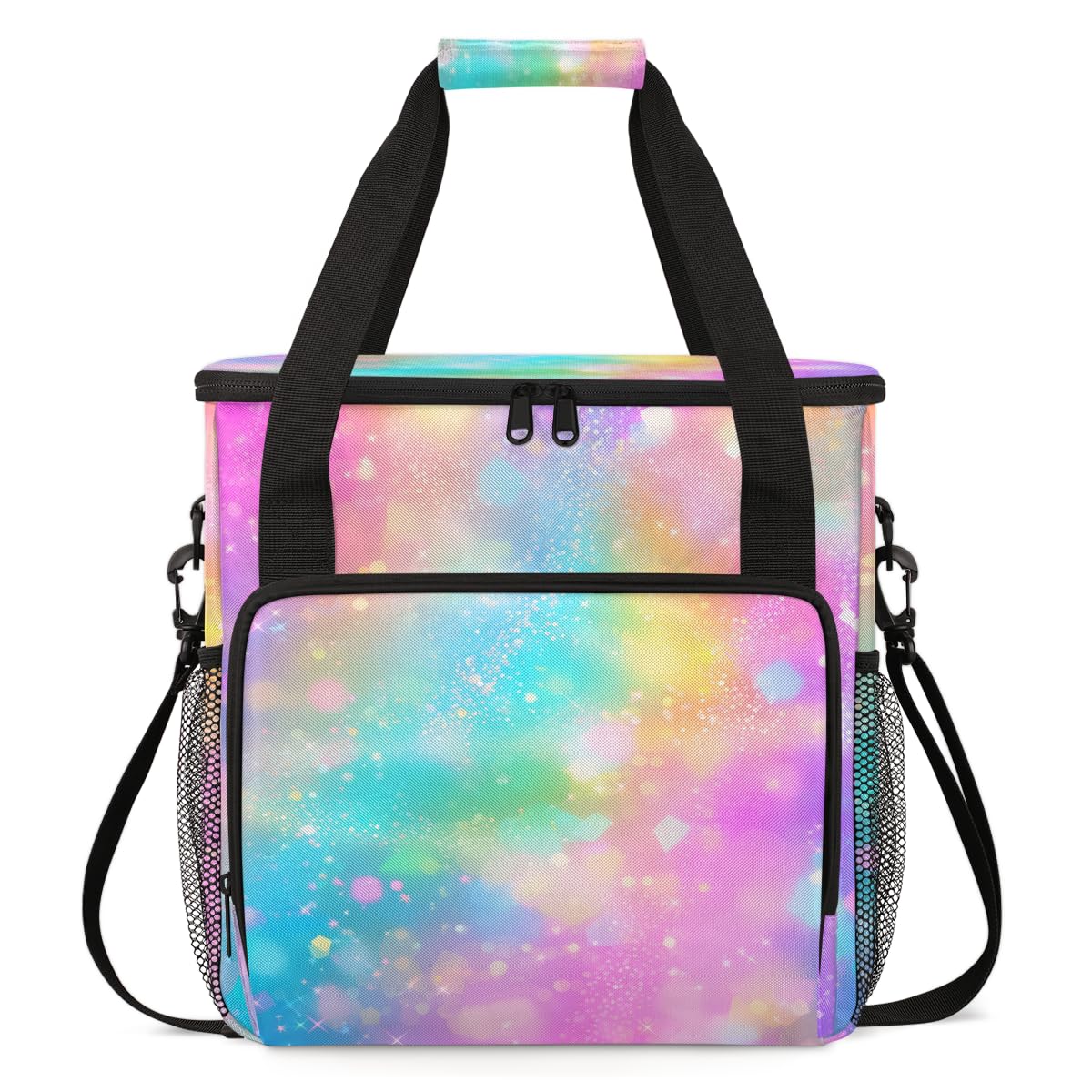 Glitter Coffee Maker Carrying Bag, Pink Yellow Portable Travel Storage Tote Bag Compatible with K-Mini or K-Mini Plus, Single Serve Coffee Brewer Carrying Case with Multiple Pockets & Shoulder Strap