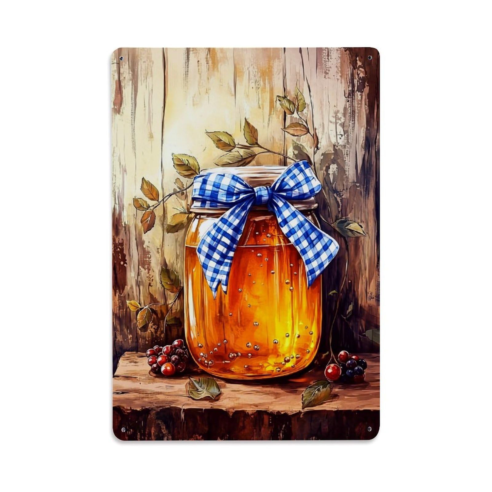 Jdyaojiesheng Vintage Blue Checkered Bow Pattern Tin Sign Retro Metal Wall Decor Metal Poster, Home Bar Garage Farmhouse Cafe Wall Art Decoration 8X12inches