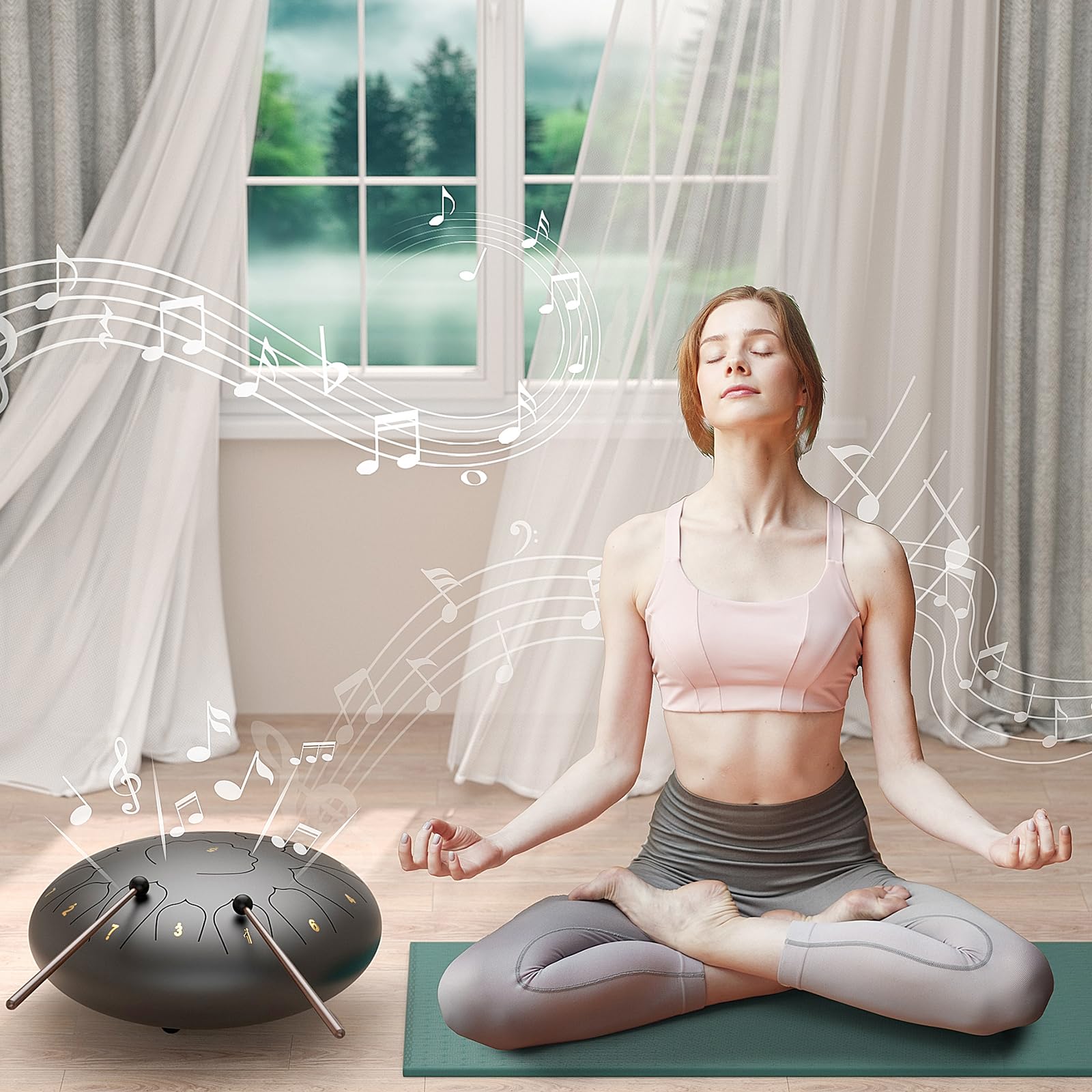 Large Steel Tongue Drum Handpan: 12 Inches 13 Notes Rain Drums for Outside Garden, Meditation Hand Pan with Music Book, Mallets and Carry Bag, Musical Instrument for Adult Kid Gift (Black) 5