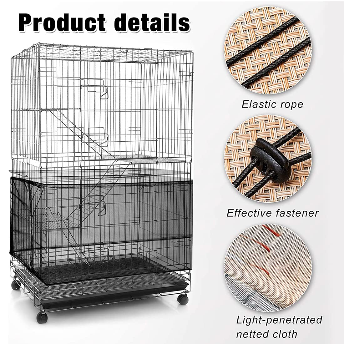 Copertura per Gabbia,2 coperture universali per gabbie per uccelli, Copertura in Rete, per pappagalli regolabili, rete morbida in nylon, per gabbie per uccelli(Nero,Bianco）