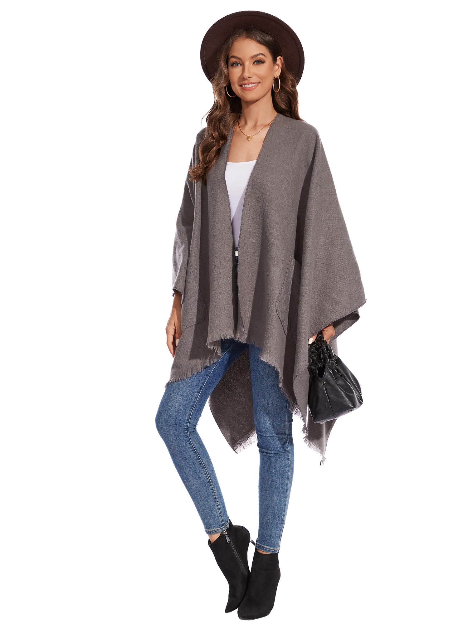 colornival Elegante Mantella da Donna con Fronte Aperto Poncho Morbido, Adatto per Primavera, Autunno e Inverno