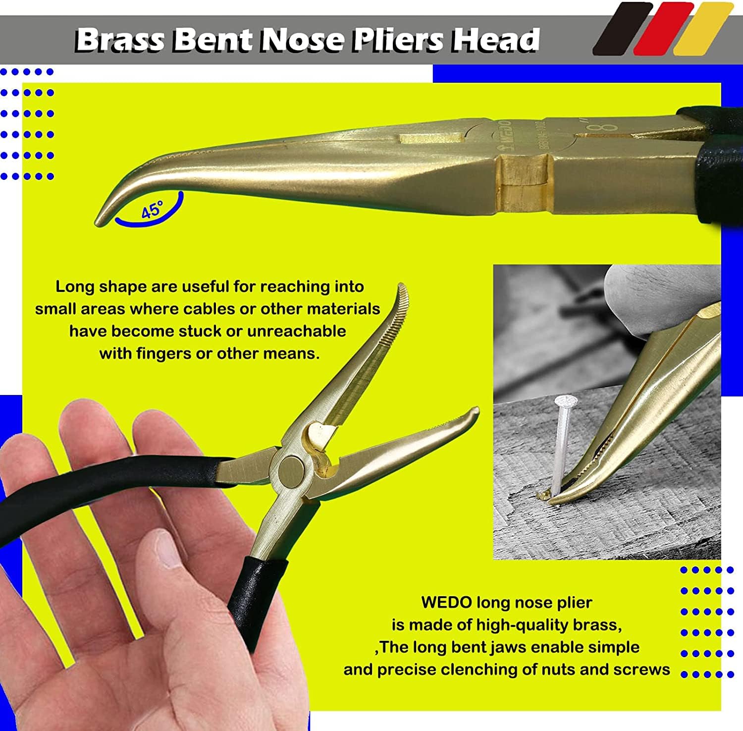WEDO Brass Bent Needle Nose Pliers 200mm(8") - Image 3