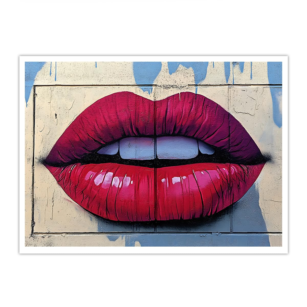 CHERHERART Canvas Wall Art Red Lips Graffiti Picture Poster Vibrant Street Style Canvas Print Urban Pop Art Wall Decor for Living Room Bedroom 60x80cm Frameless