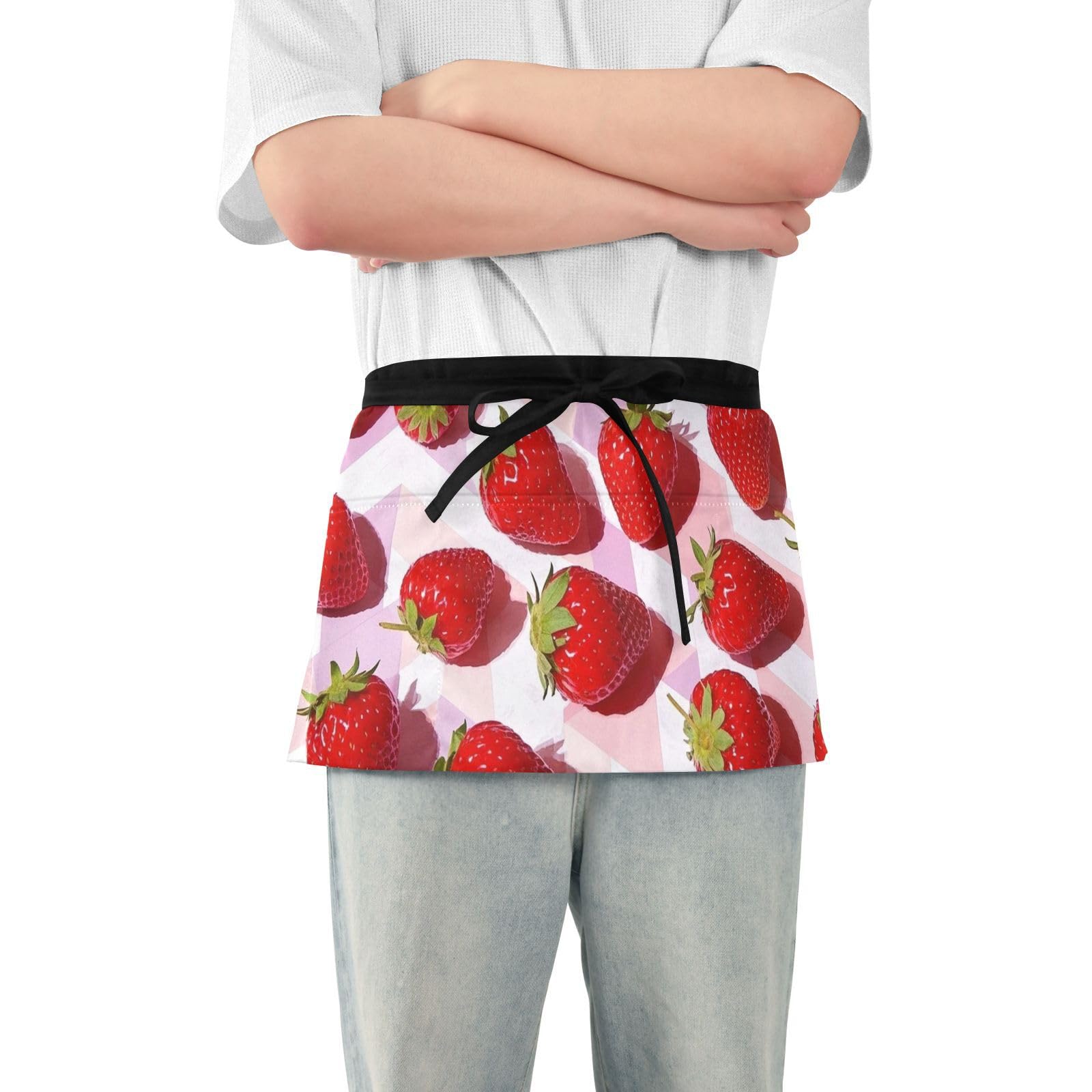 FASHON&FASCIN Server Apron with Pockets Waist Aprons Half Waitress Apron Strawberry Print for Gardening Restaurant,Multi5