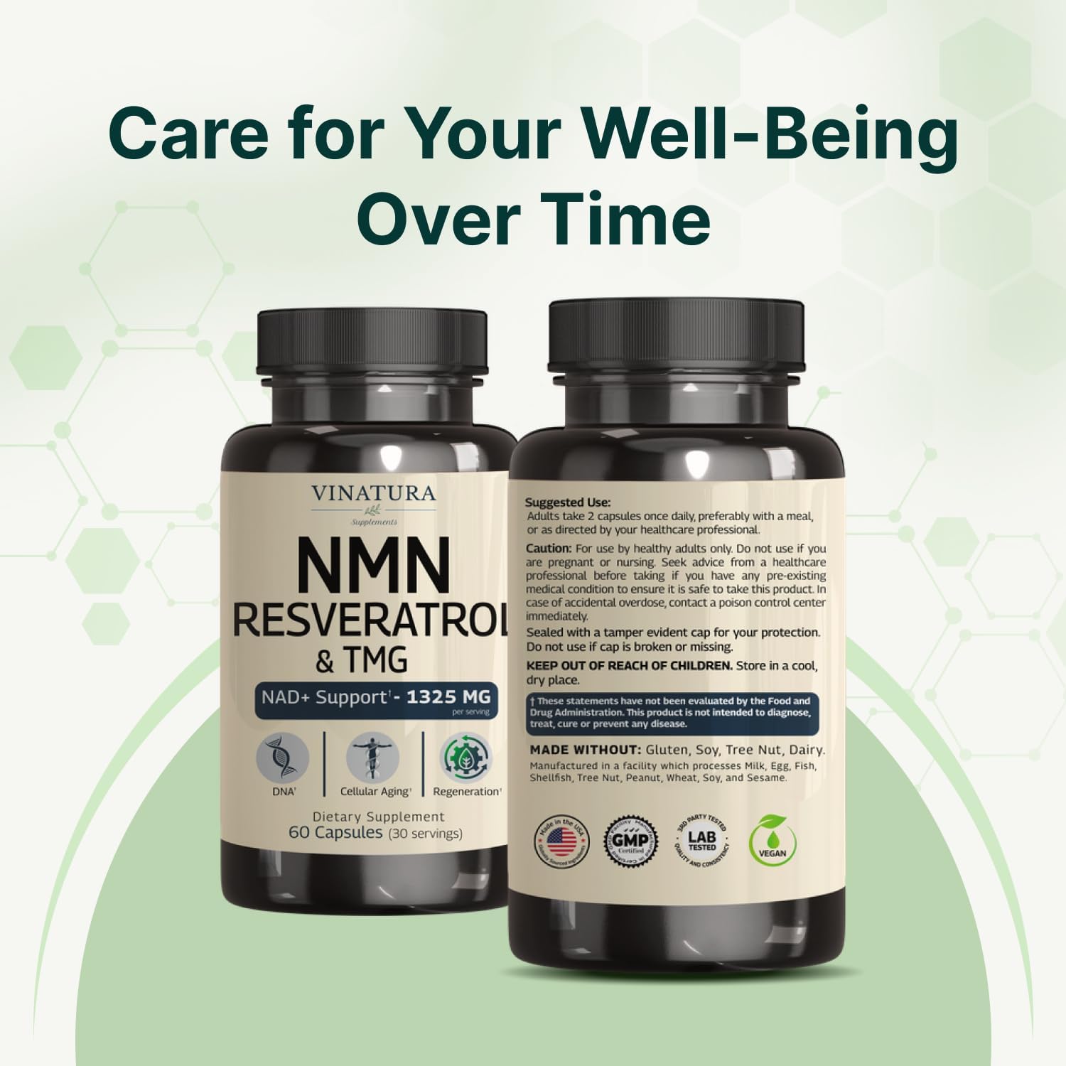 VINATURA NMN Complex Supplement 1325MG - NMN 1000mg with Resveratrol and TMG, Support NAD+, 60 Capsules - Image 9