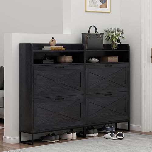 Miniatura 9 de Armario de zapatos, armario de almacenamiento de zapatos independiente con 2 cajones abatibles, zapatero de entrada con compartimento superior de