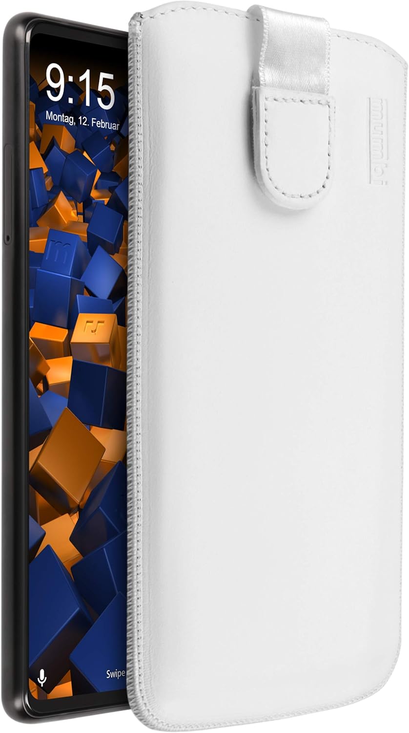 mumbi Bolso de cuero real compatible con Xiaomi Mi MIX 2, (Pestaña con función de retracción, auxiliar de extracción), blanc