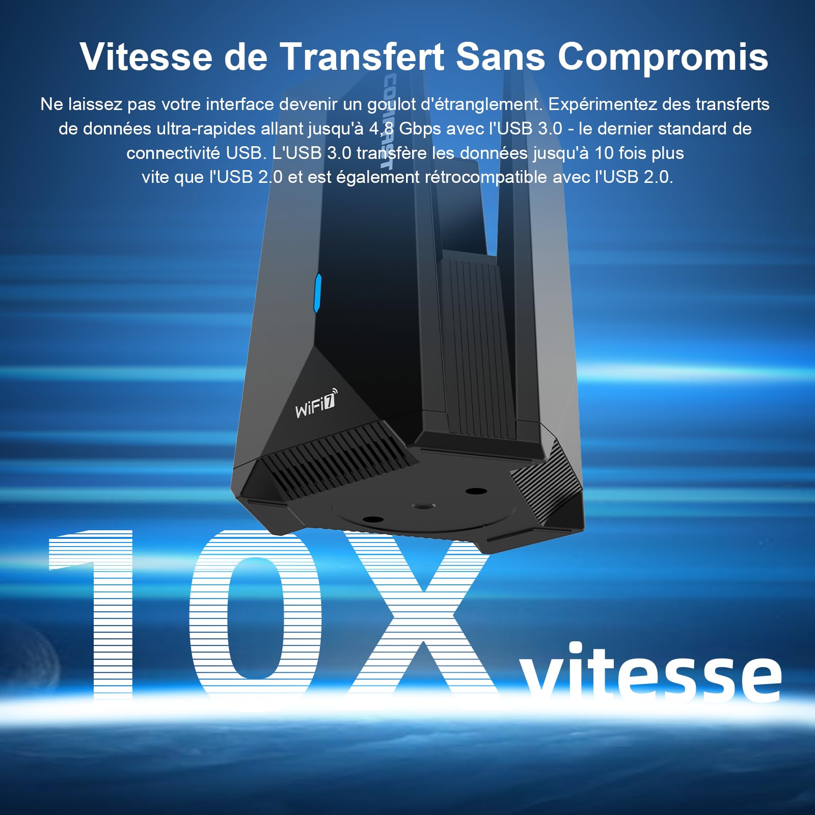 COMFAST BE6500 Mbps Clé WiFi Puissante, Wi-FI 7 Clé WiFi pour PC Tri-Bande | Adaptateur USB WiFi Longue Portée avec 3*6dBi Antenne, MU-MIMO, OFDMA, WPA3, Compatible avec Windows 11/10