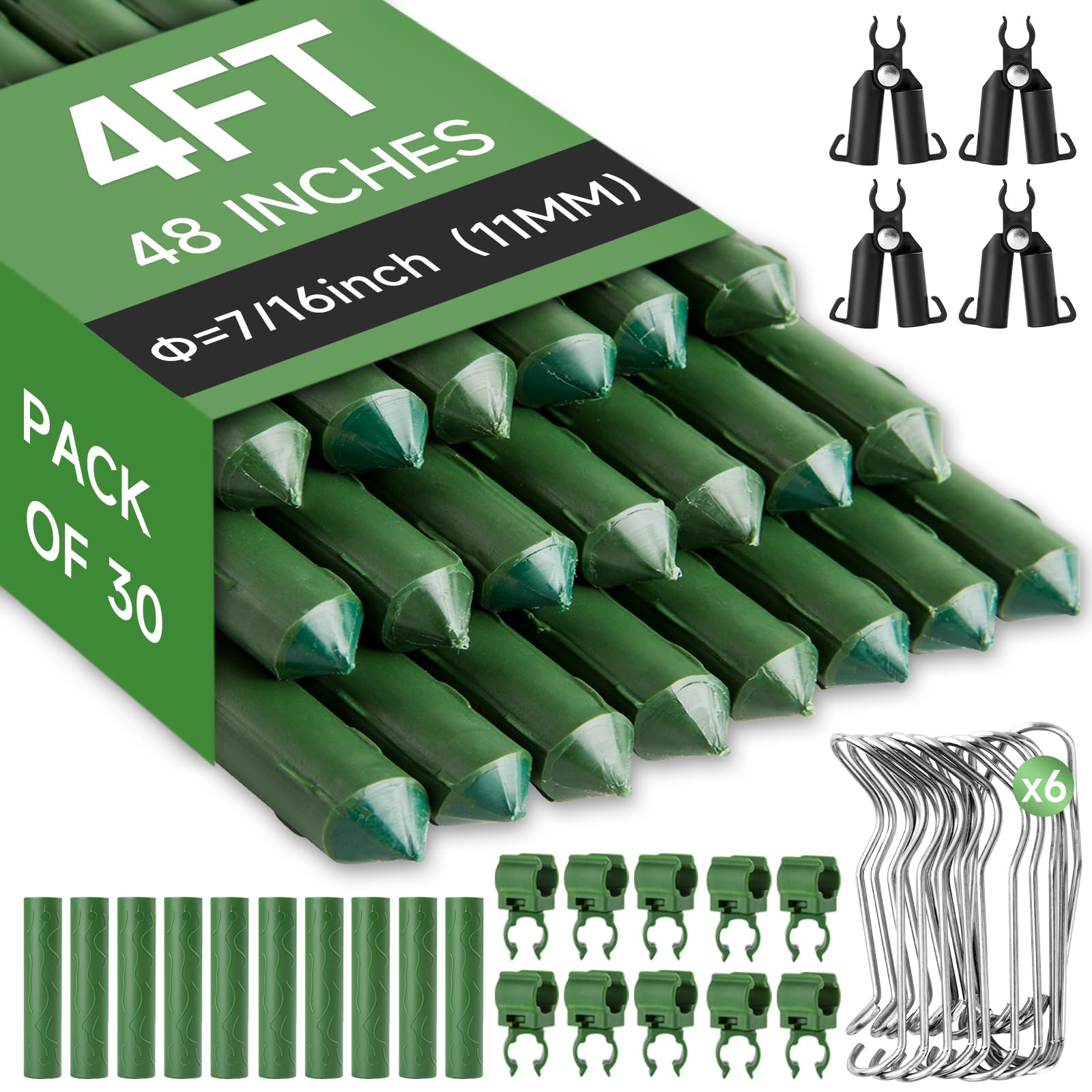 Metal Garden Stakes 4Feet Sturdy Plastic Coated Plant Stakes, Pack of 30, Plant Cage Supports Climbing for Tomatoes, Trees, Cucumber, Fences, Beans, Vegetable Trellis