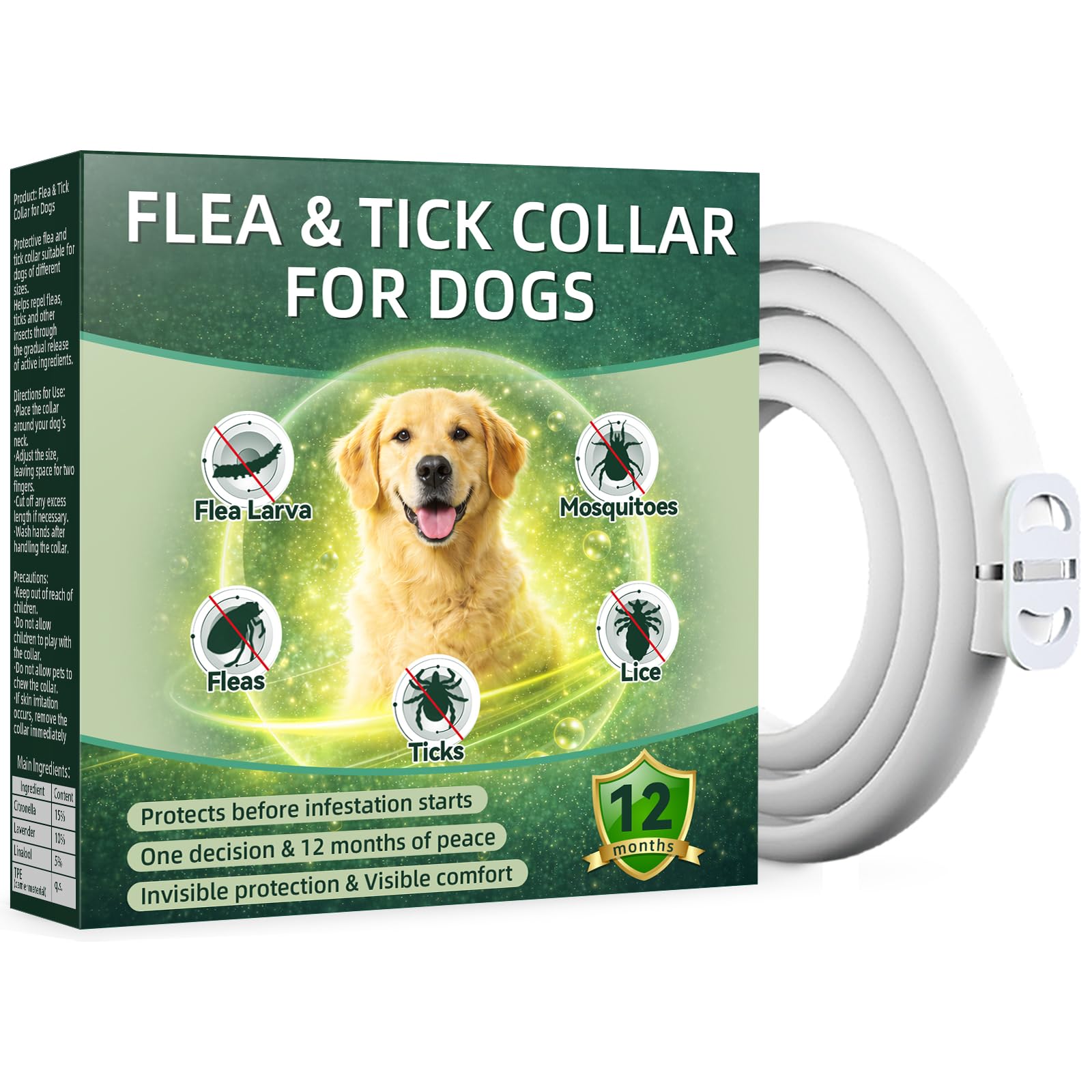 Collare Antiparassitario per Cani 65cm con Oli Essenziali di Citronella e Lavanda, Collare Antipulci Cane Naturale contro Pulci e Zecche, Adatto per Cani di Media e Grande Taglia - 1