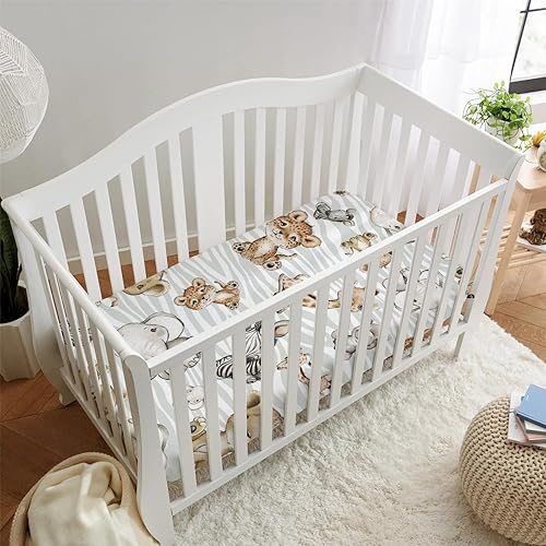Miniatura 7 de HawSkgFub Safari Jungle - Sábana bajera estándar para cuna de bebé niño y niña, diseño de jirafa, león, tigre, elefante, cebra, funda de colchón