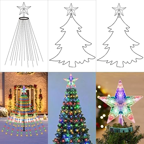 Miniatura 7 de 410LED Christmas Tree Lights with Star Topper, Christmas String Lights with Ring for Tree, 6.6FT x 16 Lines Fairy Twinkle Lights 8 Modes Timer