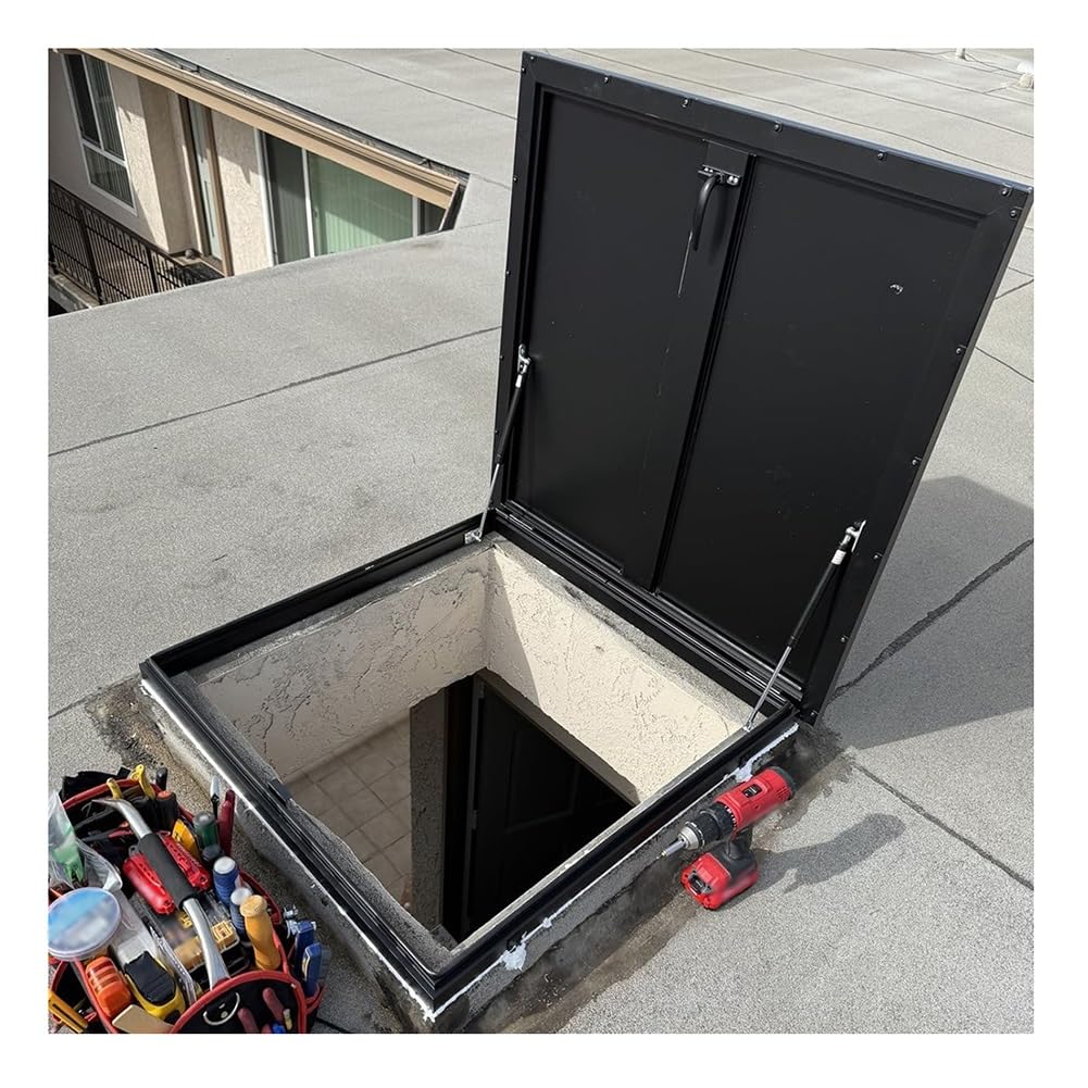 Rygcrud Gray Roof Windows, Maintenance Hatch - Galvanized Steel Plate With Aluminum Frame, Thermal Insulation, Customizable Size, For Industrial Factories(90X100cm)