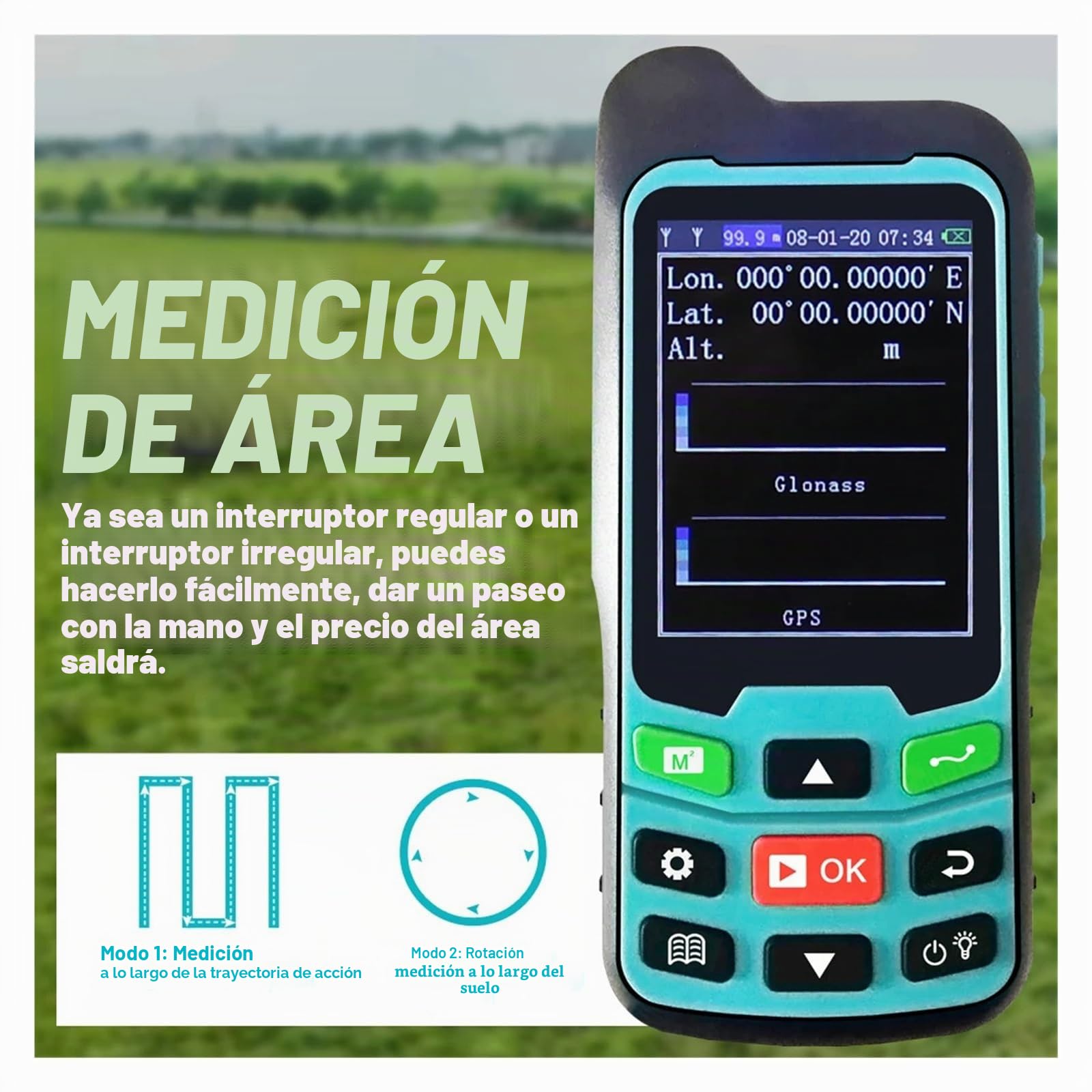 Medidor de área de terreno Medidor De Tierra GPS/arado, Medidor De Área GPS Portátil, Instrumento De Medición De Tierra, Navegación De Arado, Medidor De Área Terrestre Mide distancia, área y volumen(8