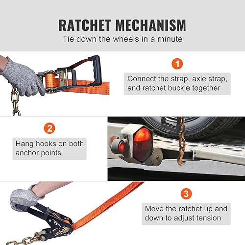 Miniatura 5 de VEVOR Correas de amarre para automóvil con anclajes de cadena, correas de neumático estilo lazo de 2 x 120 pulgadas, carga de trabajo de 5865