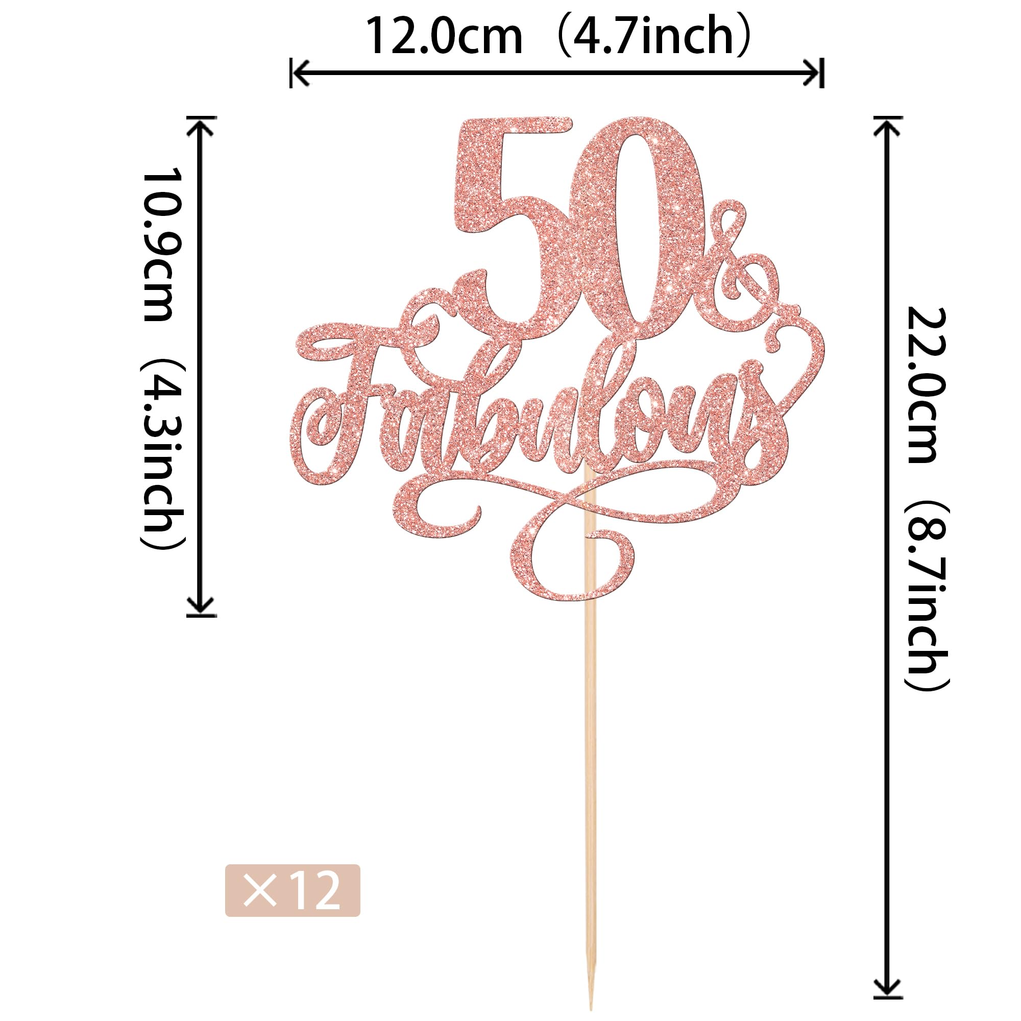YCTHUNFISH 12 Pack 50th Birthday & Fabulous Rose Gold Table Centerpiece Sticks for Cheers to 50 Years Old Birthday Theme Party Supplies