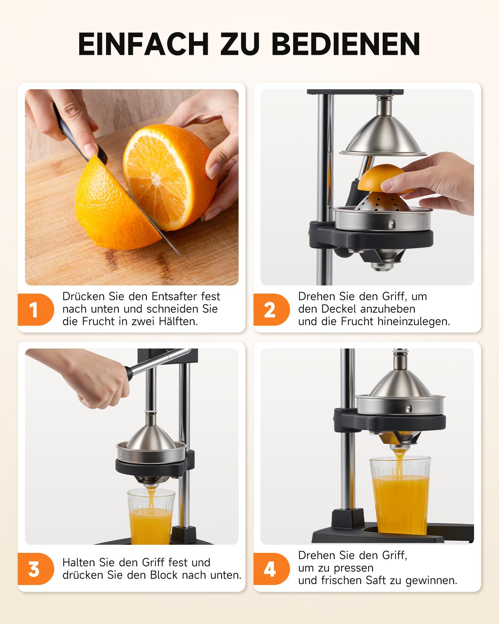 CO-Z Manuelle Zitruspresse, robust mit konischer & flacher Druckplatte, professionelle Zitronenpresse für Orangen, Pomelos, Limetten, Zitronen, spülmaschinengeeignet